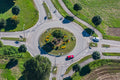 Red car in the roundabout