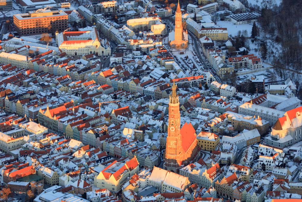 Landshut in the evening light in winter
