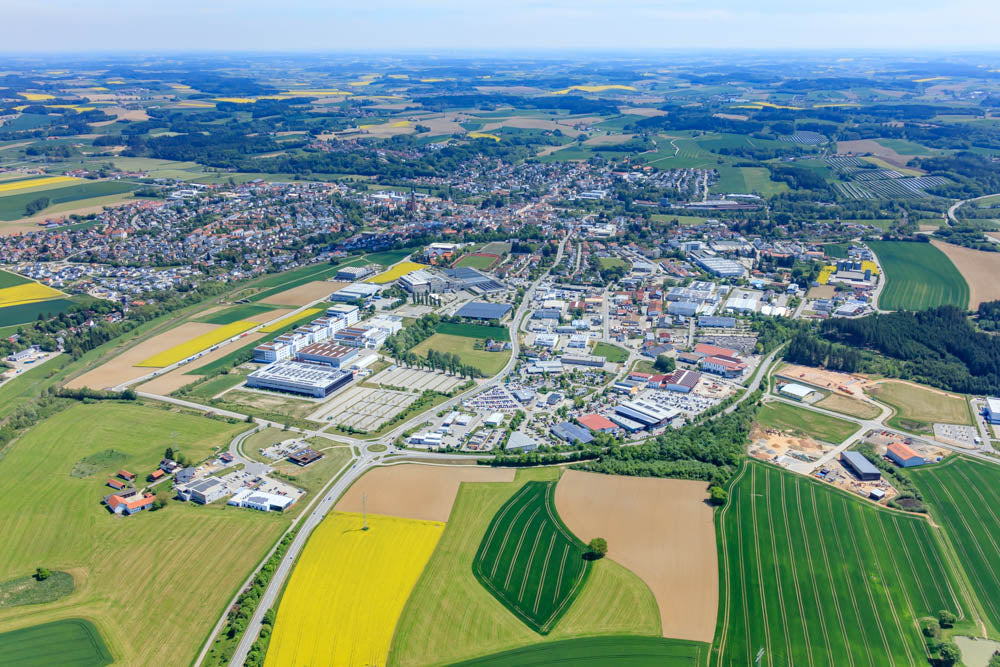 Panorama of the industrial park and Vilsbiburg