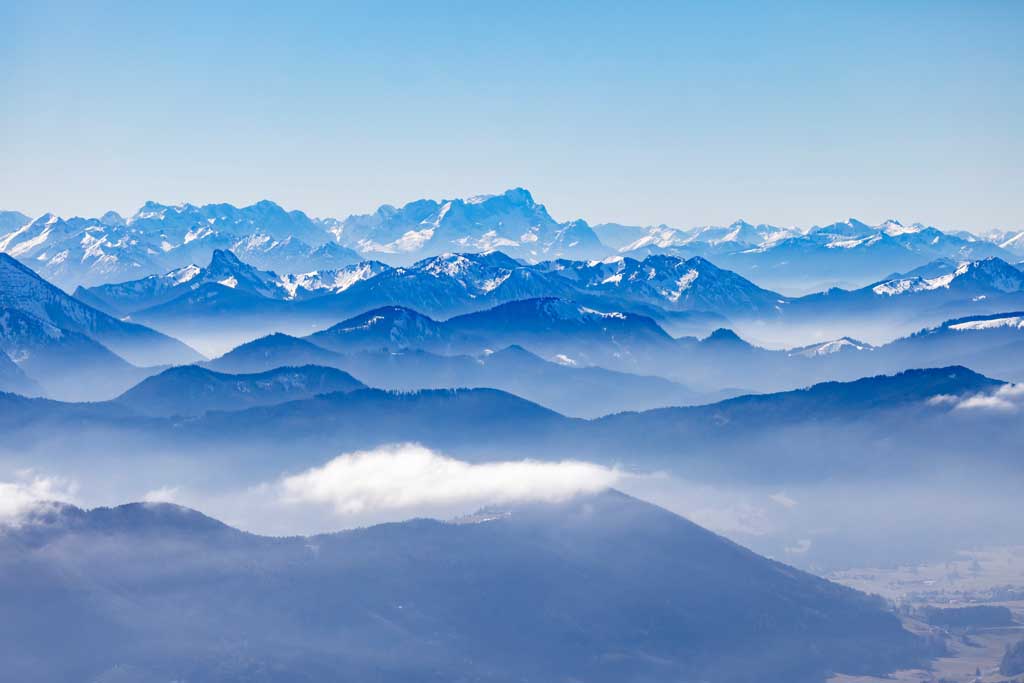 View across the Mangfall Mountains to the Zugspitze 