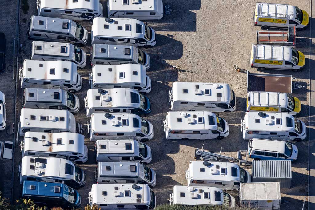Parking lot of a motorhome rental company 