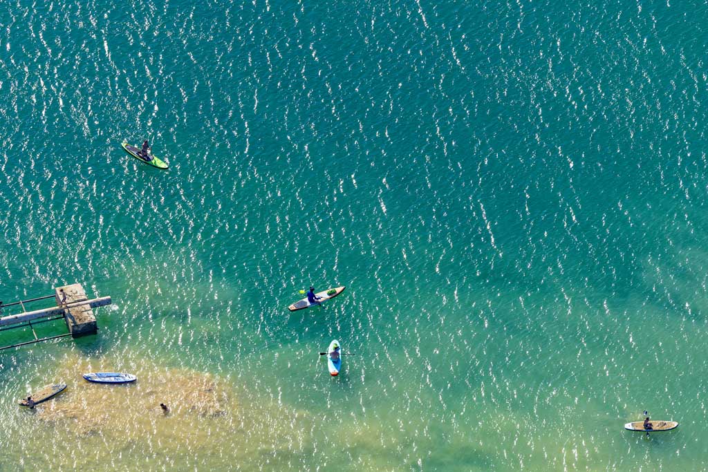 People in the quarry lake 