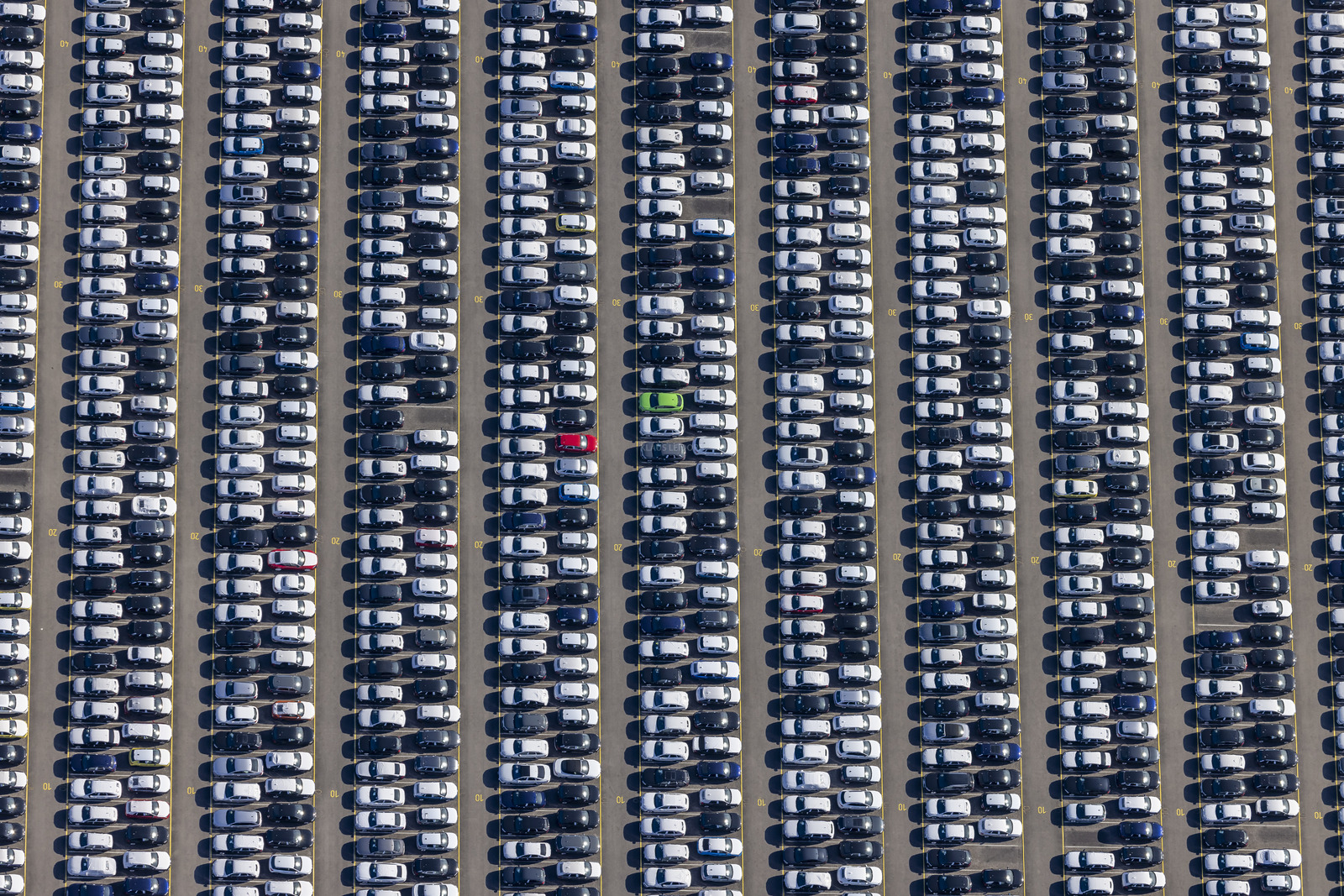 Zwei farbige Fahrzeuge im Autoterminal Probfeld - Klaus Leidorf